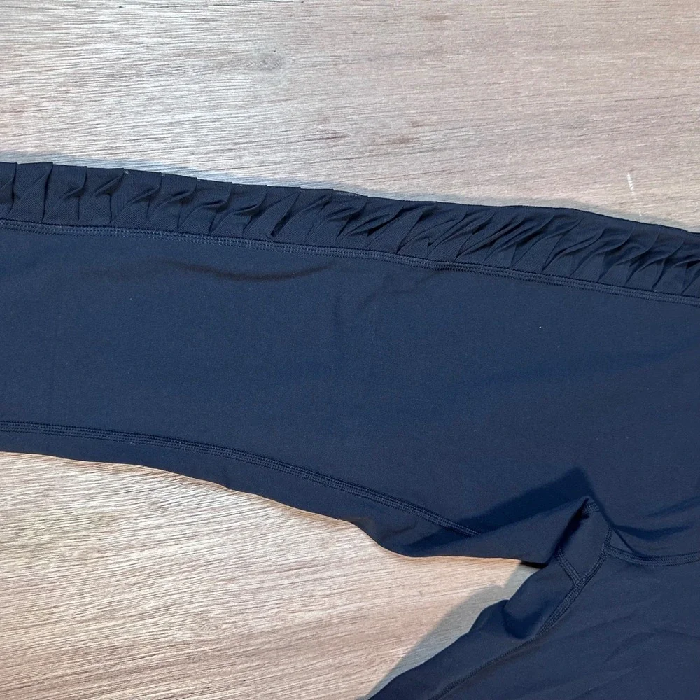 Lululemon Athletica Black Sharp Turns Crop Shirred Ruched Mesh Leggings Size 10